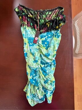 Language Bright Floral Tube Dress in Blue, Green & Black